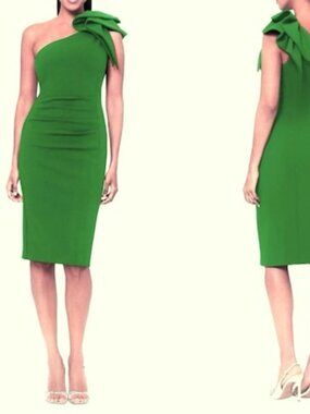 betsy & adam one-shoulder bow sheath dress Carmela" Scuba Crepe With Satin Bow Dress